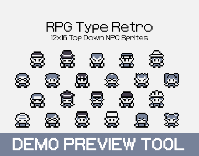 RPG Type Retro Top Down - 12 x 16 Character Asset Pack Demo Preview Tool